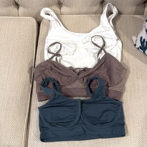 Bundle of 3 Leisure Bras- teal, taupe & white.